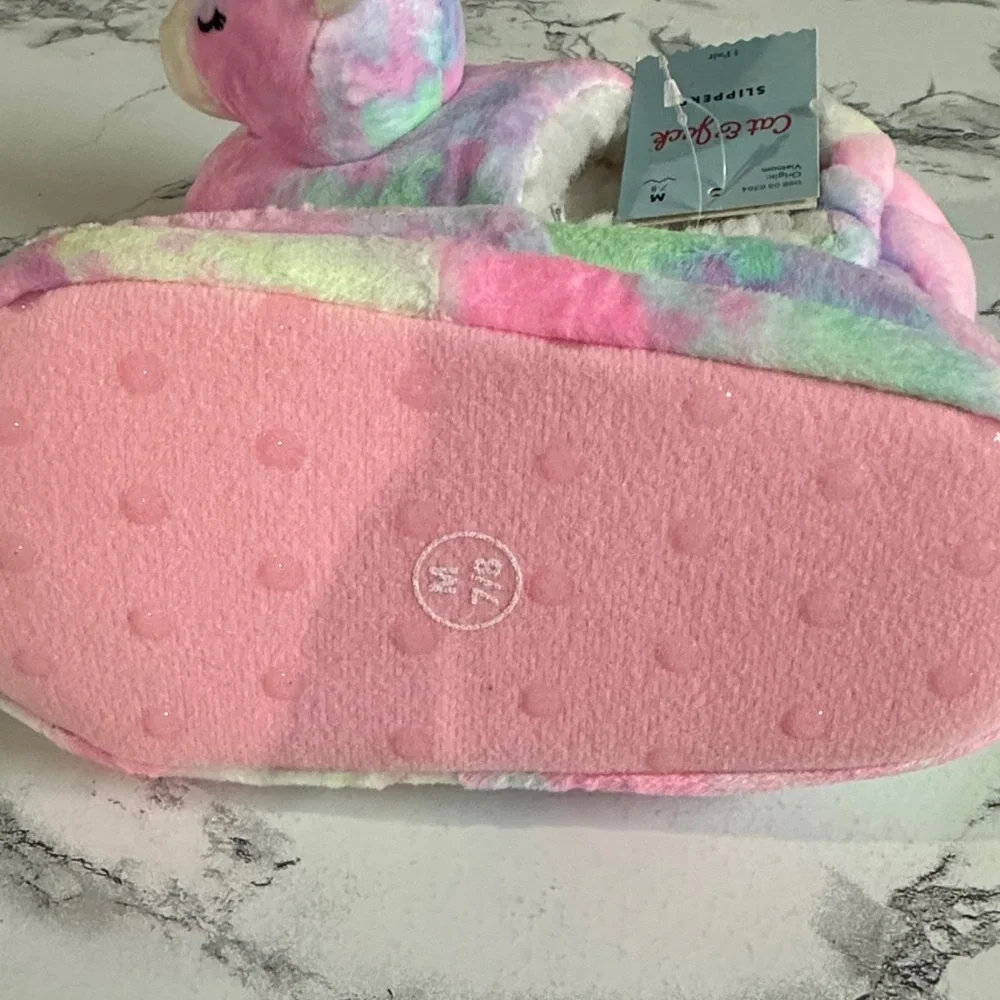 Cat & Jack Toddler Girls Magic Pastel Unicorn Slippers Size M(7/8)